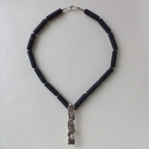 Lava Beads with Silver Pendant Necklace