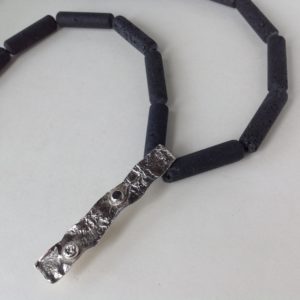 Lava Beads with Silver Pendant Necklace