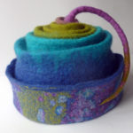 Hand Felted Concertina hat in Rainbow
