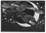 Wood Engraving Fox and Long-eared Owl