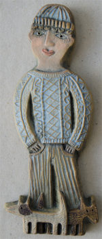 Ceramics Relief Man with 2 Dogs