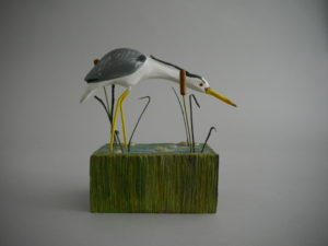 Hand Carved Wood 'Heron in the Reeds'