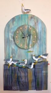 Hand carved wooden clock 'Sea Gulls'