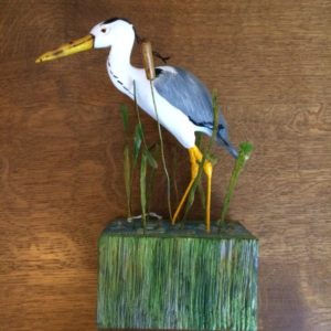 Hand Carved Wood 'Heron in the Reeds'