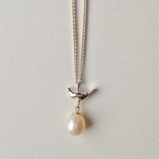 Silver Bird and Pearl Necklace