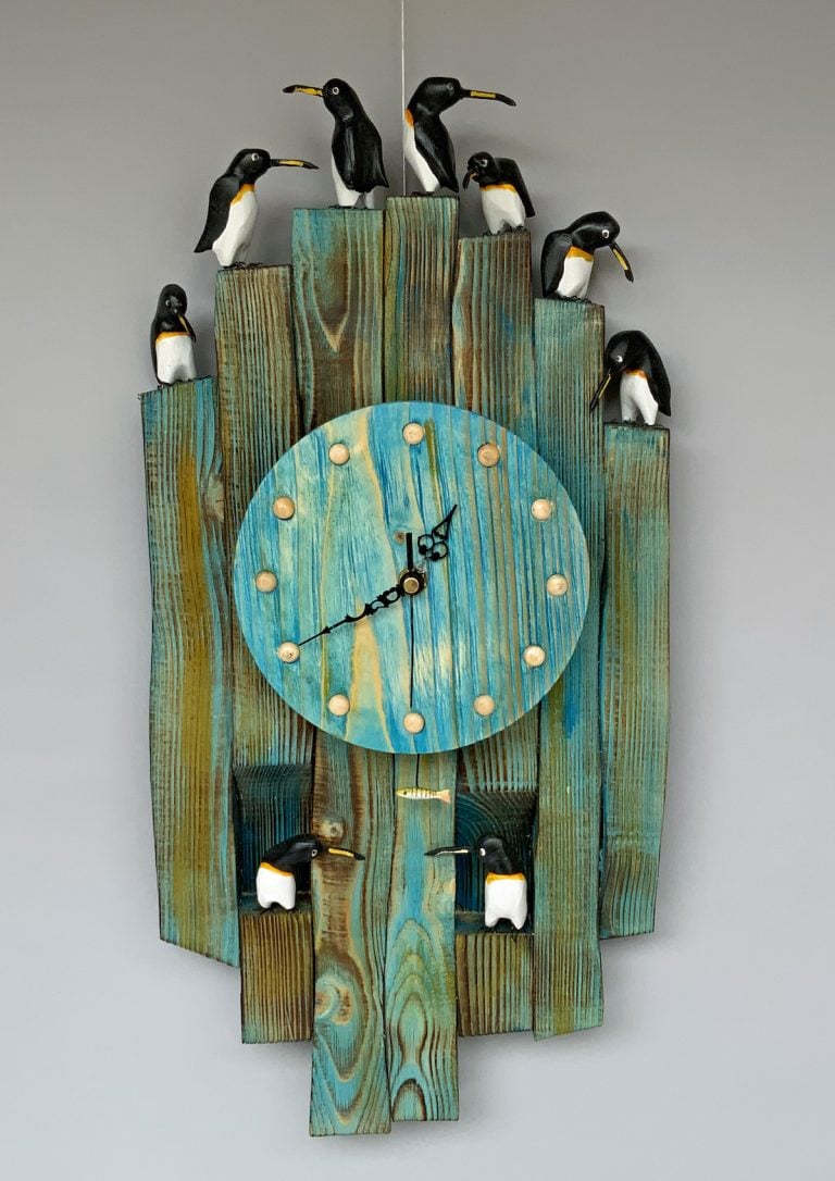 'Penguin Clock' Carved Wood Old Chapel Gallery