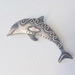 Patinated Silver Dolphin Brooch