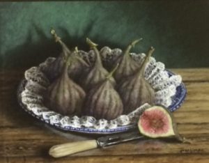Still Life in oil on board ‘Figs and Blue & White China'