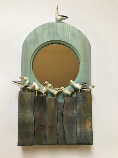 Hand Carved Wooden Sea Gulls Mirror