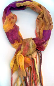 Hand dyed Nuno felted silk and wool scarf 'Jammy Dodger'