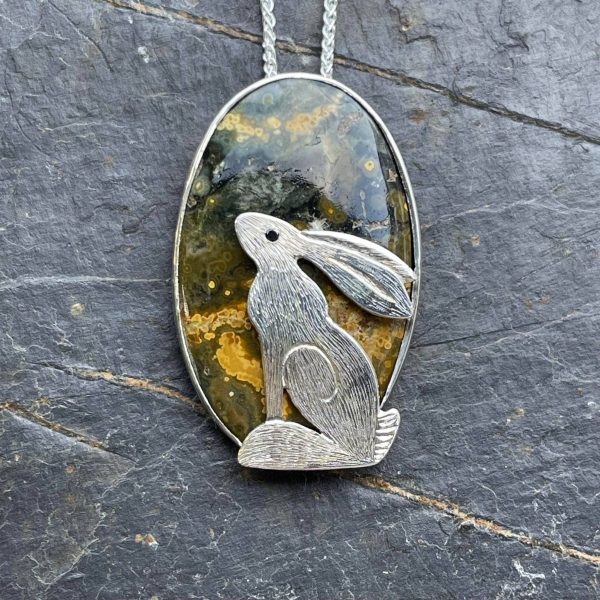 'Silver Hare over Ocean Jasper'