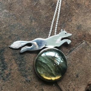 Silver Pendant 'Leaping Fox' with Labradorite