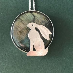 Silver Pendant ‘Sunset Hare' on Labradorite