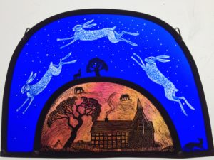 Stained Glass Panel Sky Hares