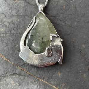Silver Otter with Black Diamond Eye and Prehinite