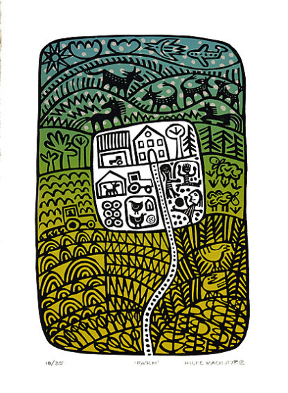 'Farm' Linocut