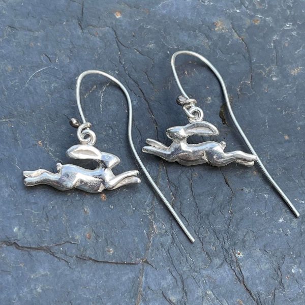 Silver Leaping Hare Drop Earrings