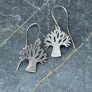 Silver Tree Drop Earrings 