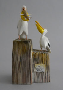 Hand Carved Wood  ‘Pelicans’