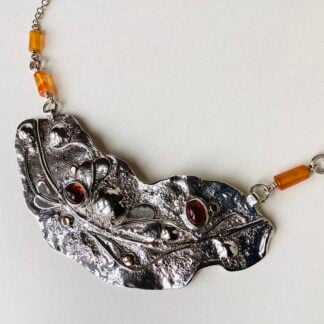 ‘Silver Necklace with Leaves and Carnelian’