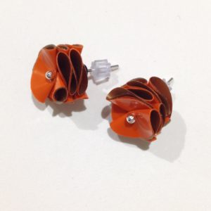 Orange & Gold Polythene Stud Earrings