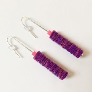 Polythene and Silver Hot Pink & Purple Drop Earrings