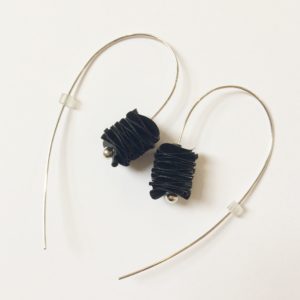 Polythene and Silver Black Long Curved Earrings