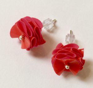 Polythene and Silver Red and Hot Pink Stud Earrings