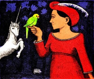 ‘Lady with parrot and Unicorn’