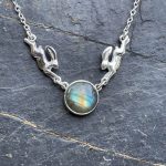 Silver Leaping Hare Necklet with Labradorite