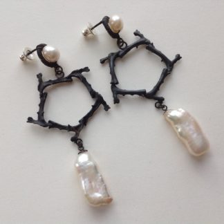 Oxidised silver spiky coral drop earrings