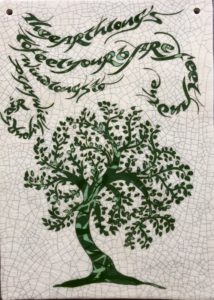 Large Rectangular Raku Tile Green Tree