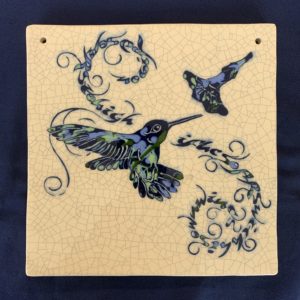 Large Raku Tile - Hummingbird