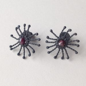 Oxidised Silver Sunstar Stud Earrings