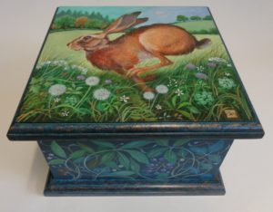Hand Painted Wooden Box  ‘Bounding Hare’