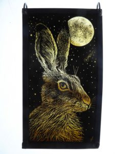 “Stained Glass Panel  Hare and the Moon"