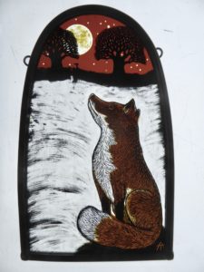 “Stained Glass Panel  Snowy Fox”