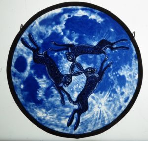 “Stained Glass Panel  Lunar Hares”
