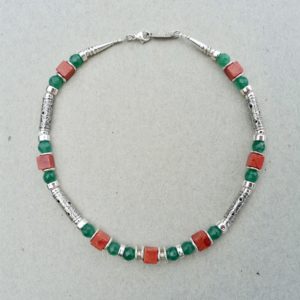 Silver Necklace with Carnelian and Sponge Coral