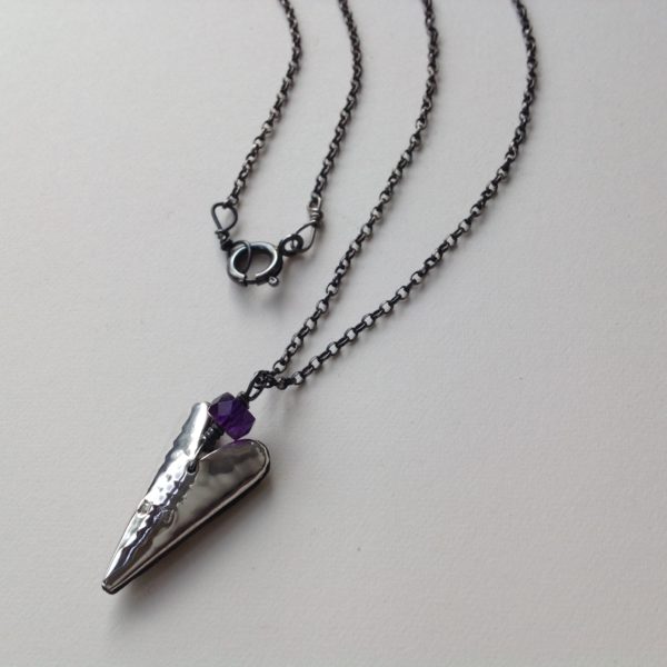 Silver Heart necklace on oxidised chain with amethyst