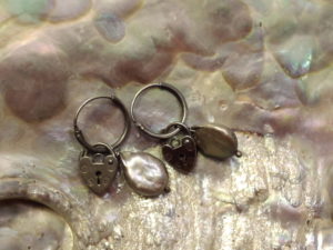 Silver Padlock Pearl earrings