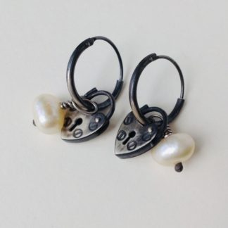 Silver Padlock Pearl Earrings