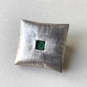 Silver 'Fat Parcel' Brooch with Green Centre