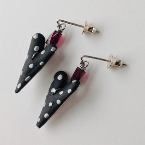 Silver Heart Earrings with Garnets