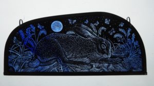 '"Stained Glass panel Bluebell Hare"