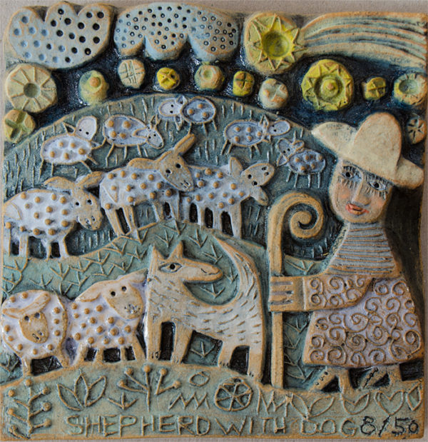 Ceramic  Relief  Shepherd with Dog