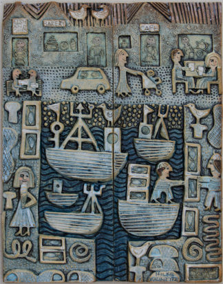 Ceramic Relief  Harbour with 5 Boats