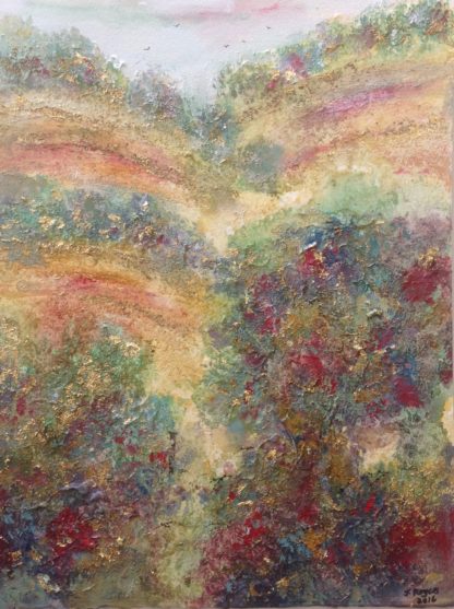 Original Textured Mixed Media with Gold Leaf  Summer Meadows