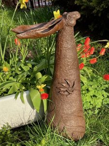 Bronze Resin Moongazer Birdbath Hare