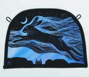 'Oestre Spirit Hare' Stained Glass Panel